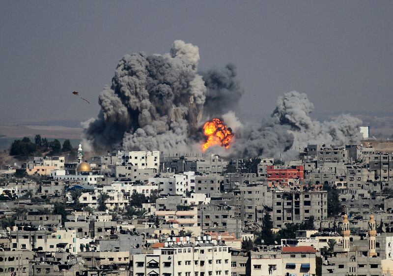 Smoke rises after an attack of Israeli aircraft in the east of Gaza City on July 29, 2014.