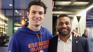 Kash Patel with NHL player.