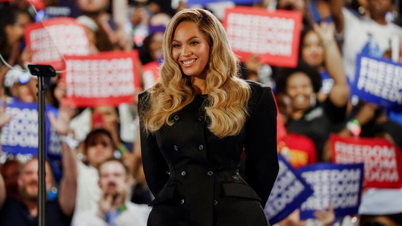 Singer Beyonce attends a campaign rally of Democratic presidential nominee U.S. Vice President Kamala Harris, in Houston, Texas, U.S., October 25, 2024.