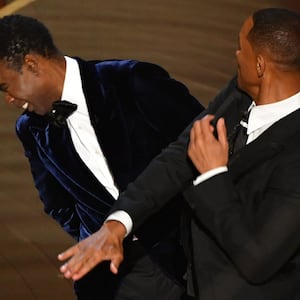 Will Smith slaps US actor Chris Rock onstage during the 94th Oscars at the Dolby Theatre in Hollywood, California on March 27, 2022.