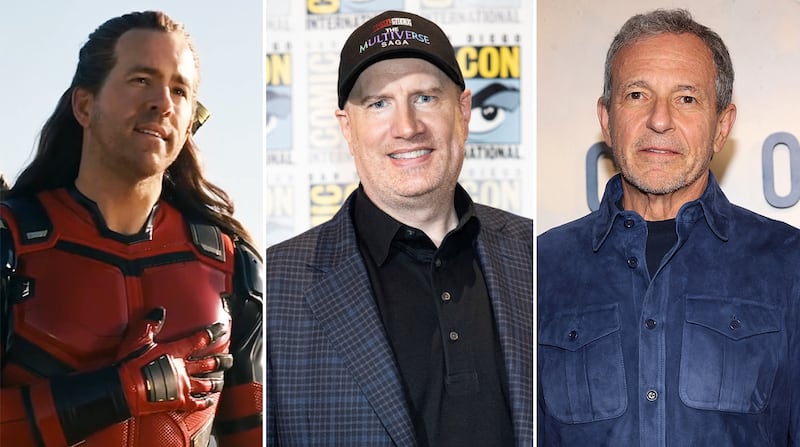Ryan Reynold, Kevin Feige, and Bob Iger.