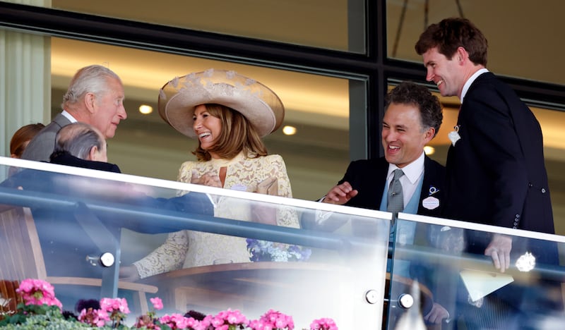 King Charles III, Carole Middleton, Thomas van Straubenzee and James Meade attend day two of Royal Ascot at Ascot Racecourse on June 18, 2025 in Ascot, England.