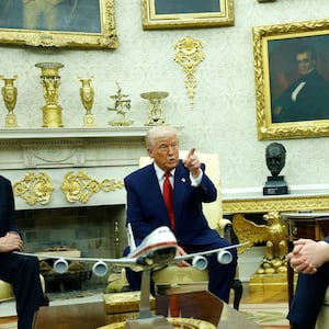 President Donald Trump meets with Israeli Prime Minister Benjamin Netanyahu in the Oval Office of the White House on April 7, 2025, along with Vice President JD Vance and Secretary of State Marco Rubio.