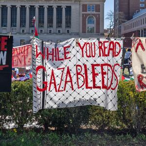 A photo of protest signs at Columbia