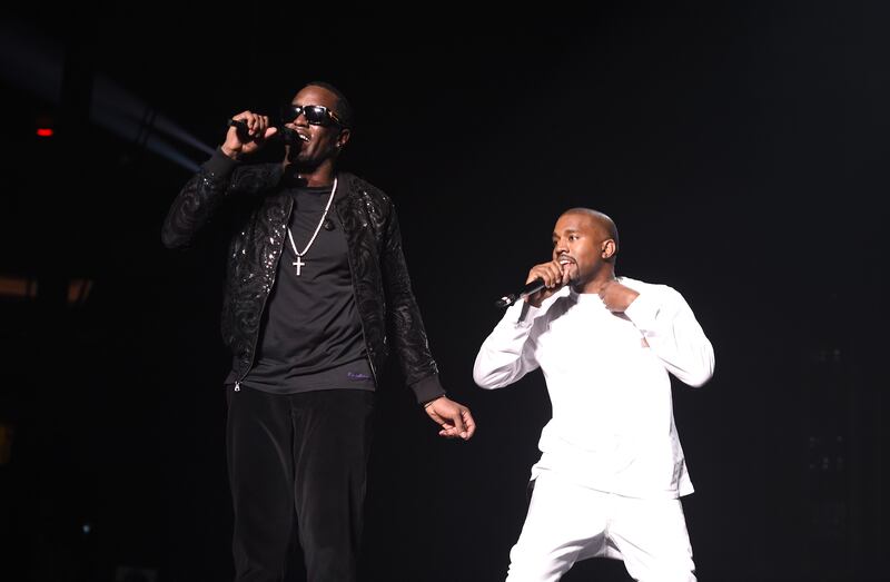 Sean "Diddy" Combs and Kanye "Ye" West perform together in 2016 at Madison Square Garden in New York.