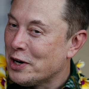 Elon Musk, chief executive officer of SpaceX and Tesla, speaks to the media during the launch of SpaceX's Starlink internet service in Indonesia. 