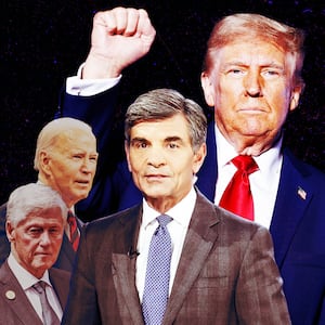 A photo illustration of Bill Clinton, Joe Biden, George Stephanopoulos, and Donald Trump.