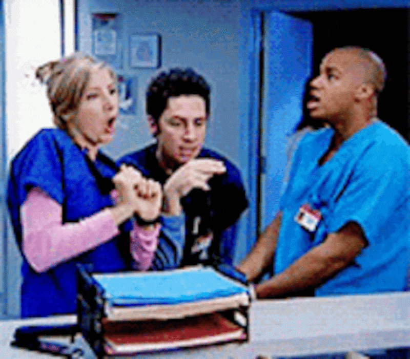 Sarah Chalke, Zach Braff, and Donald Faison