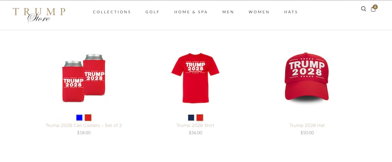 “Trump 2028” gear is featured prominently on the Trump Organization’s online store.