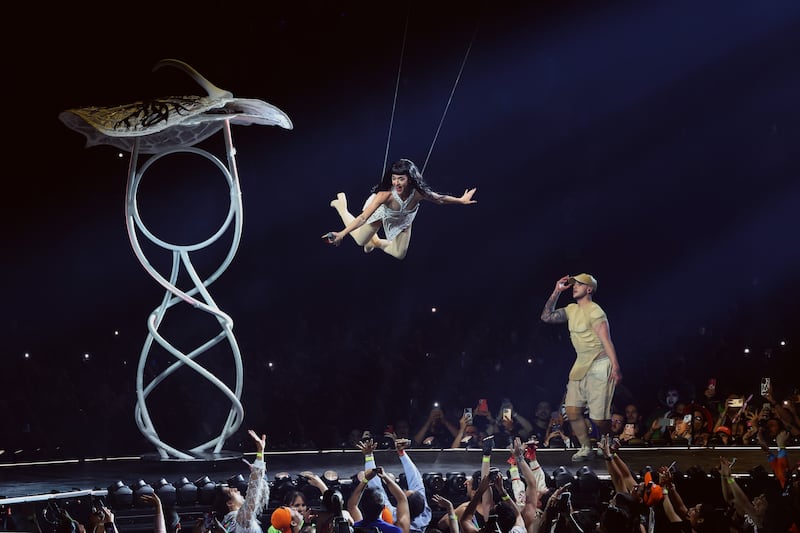 MEXICO CITY, MEXICO - APRIL 23: Katy Perry performs onstage during the Katy Perry The Lifetimes Tour 2025 at CDMX Arena on April 23, 2025 in Mexico City, Mexico. (Photo by Kevin Mazur/Kevin Mazur/Getty Images for Katy Perry)