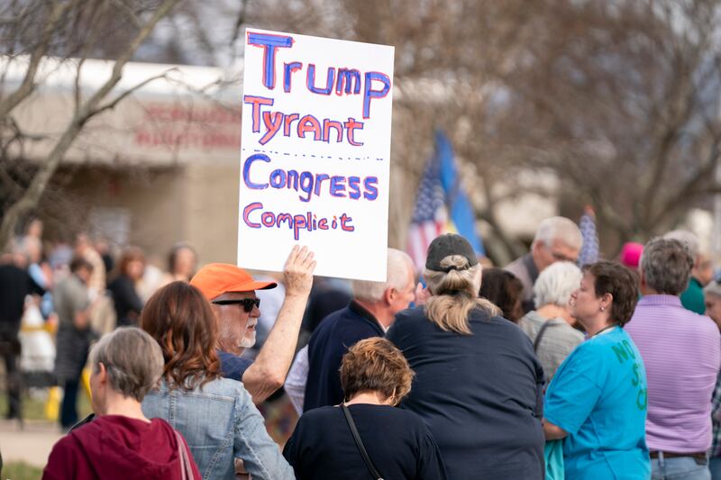 Protesters outside Rep. Chuck Edwards town hall in Asheville, NC