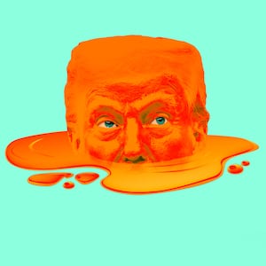 A photo illustration of President Donald Trump melting into an orange puddle.