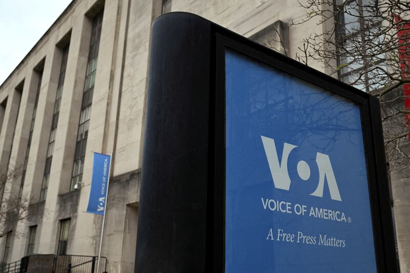 A view of the Voice of America building, a day after more than 1,300 of the broadcaster's employees were placed on leave in Washington, D.C on March 16, 2025.