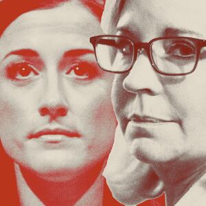 Photo illustration of a red Nikki Haley, Cassidy Hutchinson, and Liz Cheney