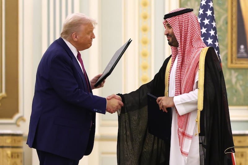 President Donald Trump and Saudi Crown Prince Mohammed bin Salman attend a signing ceremony at the Saudi Royal Court on May 13 in Riyadh, Saudi Arabia.