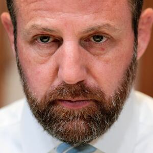 WASHINGTON, DC - APRIL 29: Sen. Markwayne Mullin (R-OK), chairman of the Senate Appropriations Committee's Legislative Branch subcommittee, prepares for a hearing in the Dirksen Senate Office Building on Capitol Hill on April 29, 2025 in Washington, DC. The subcommittee heard testimony from Congressional Budget Office Director Phillip Swagel, U.S. Comptroller General Gene Dodaro and Government Publishing Office Director Hugh Halpern about the Trump Administration's FY2026 budget requests for their offices. (Photo by Chip Somodevilla/Getty Images)