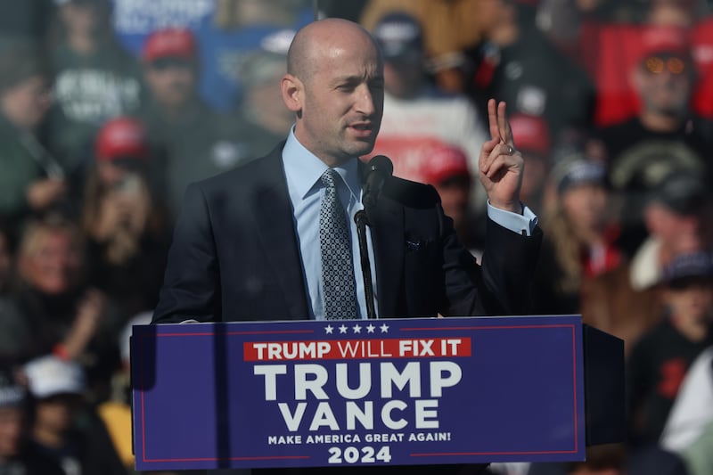 Stephen Miller speaks during a Trump campaign rally in Lititz, Pennsylvania.
