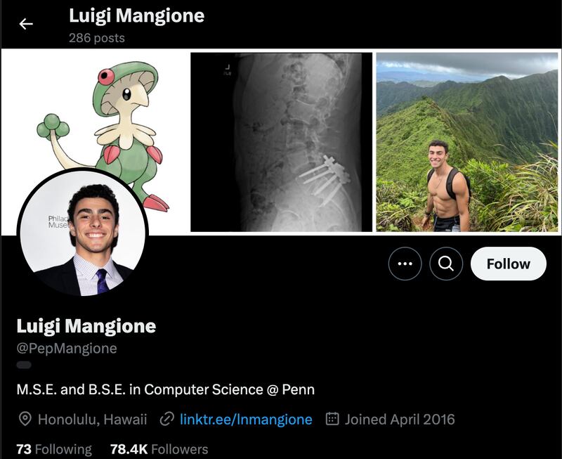 Luigi Mangione’s X account.