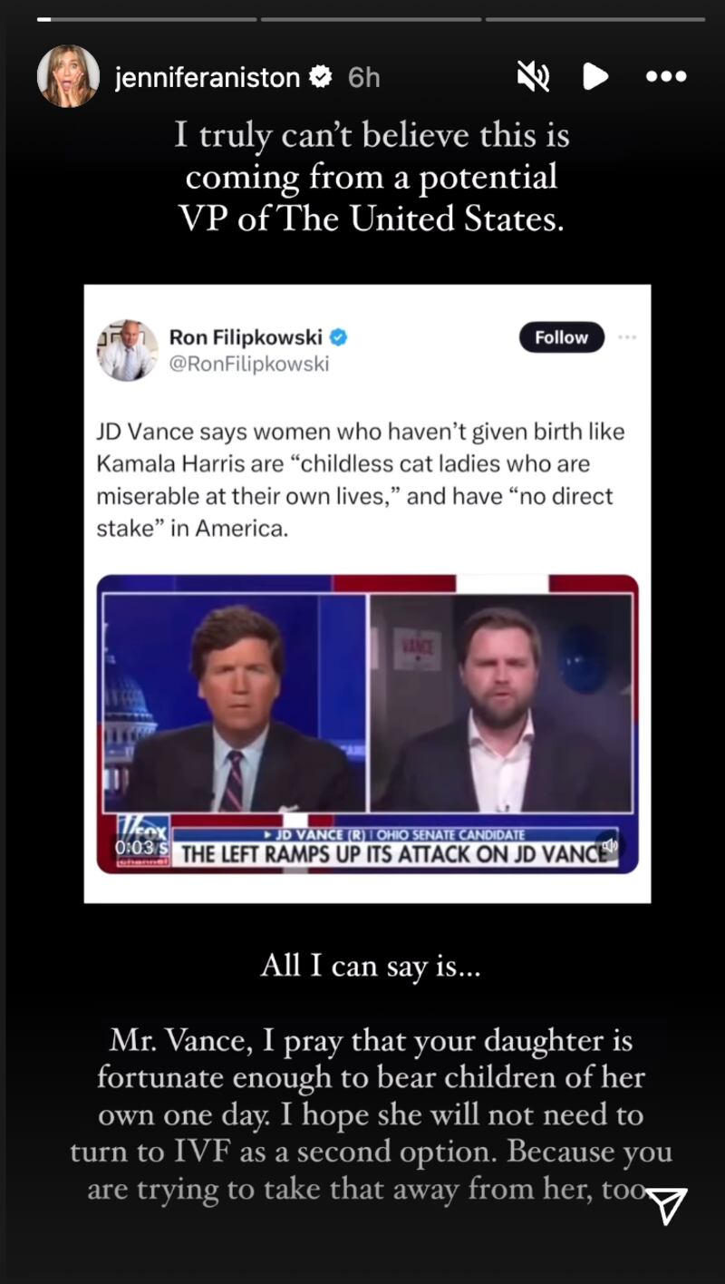 Post from Jennifer Aniston blasting J.D. Vance.