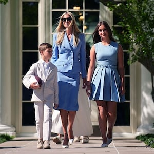Ivanka Trump and her children Arabella Rose and Joseph Frederick arrive for an event with the Philadelphia Eagles on the South Lawn of the White House.