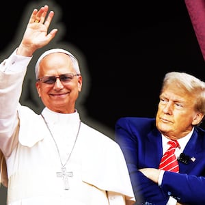 Donald Trump, Pope Leo XIV on balcony, photo illustration