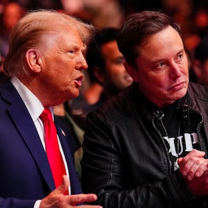 President Donald Trump and Elon Musk talk ring side during the UFC 309 event at Madison Square Garden on November 16, 2024 in New York City.