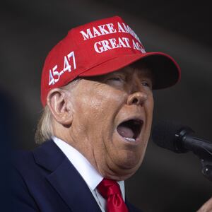 Republican presidential nominee, former President Donald Trump, speaks during a rally at Dodge County Airport on Oct. 6, 2024, in Juneau, Wisconsin. 