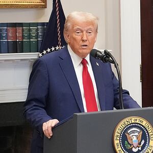 President Donald Trump speaks in the Roosevelt Room of the White House while SoftBank CEO Masayoshi Son, Oracle CTO Larry Ellison, and OpenAI CEO Sam Altman look on.