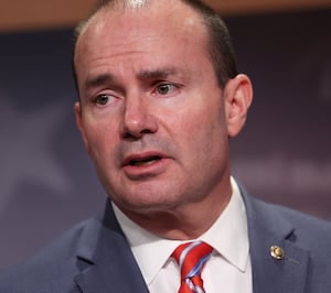U.S. Sen. Mike Lee (R-UT) speaks on government funding during a press conference at the U.S. Capitol on March 06, 2024.