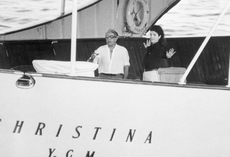 Aristotle Onassis and his wife, the former Jacqueline Kennedy, aboard their yacht the Christina, shortly before sailing to Martinique.