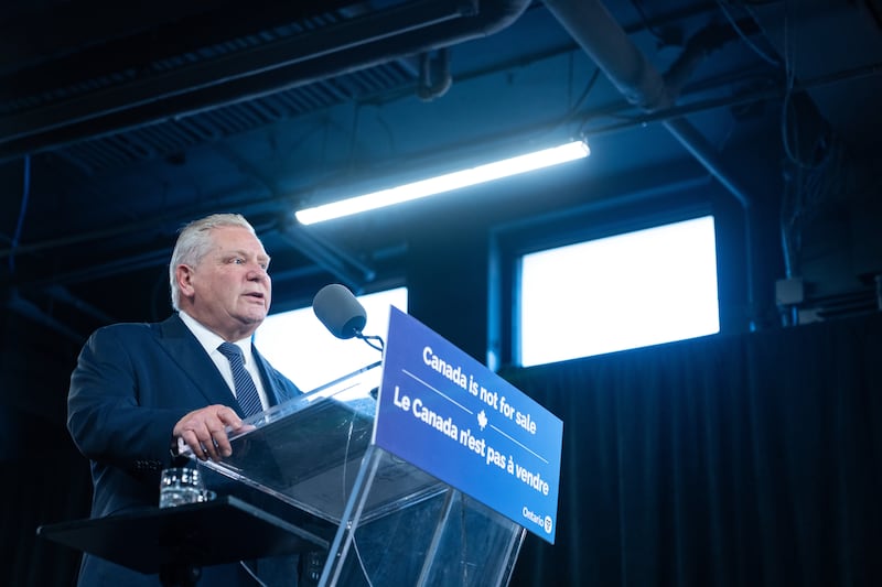 Ontario Premier Doug Ford gives remarks at a press conference in Queen's Park on March 10, 2025 in Toronto, Canada.