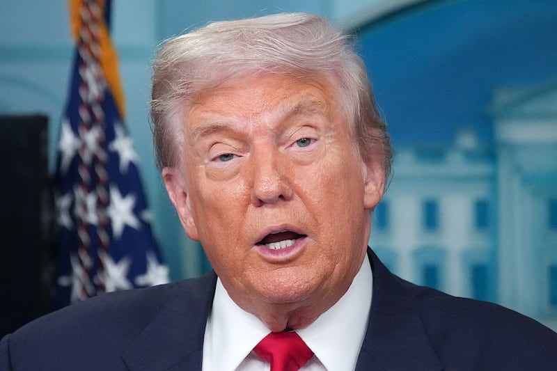 President Donald Trump delivers remarks during a press conference in the James S. Brady Press Briefing Room of the White House August 11, 2025 in Washington, DC. Trump announced he will use his authority to place the DC Metropolitan Police Department under federal control to assist in crime prevention in the nation’s capital.