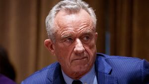 Education Secretary nominee Linda McMahon (L), and U.S. Health and Human Services Secretary Robert F. Kennedy Jr., (C) appear during a Cabinet meeting at the White House on February 26, 2025 in Washington, DC.