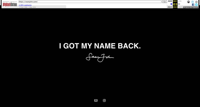 The last live homepage for Sean John’s website as captured by Wayback Machine.
