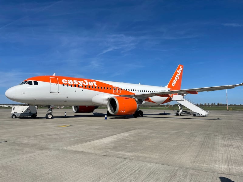 An easyJet Airbus plane stands on the tarmac at Southend London Airport in March.