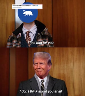 The meme sent as a response to Newsom by the White House.