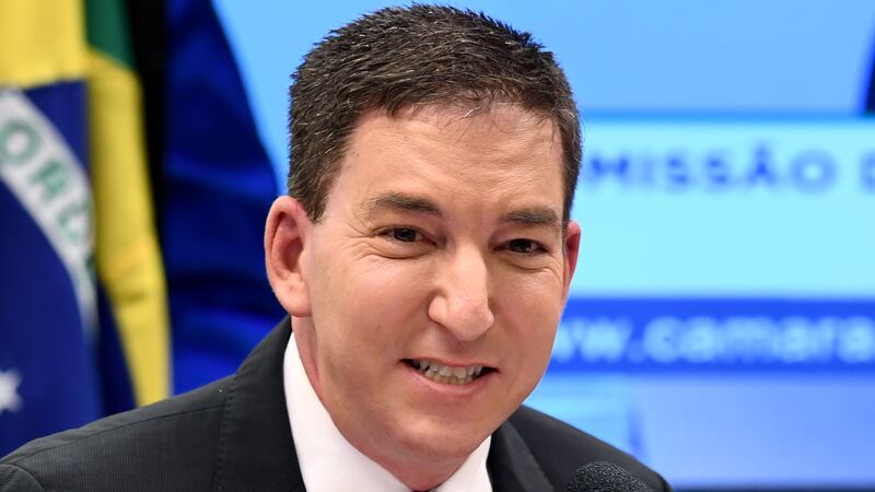 US journalist Glenn Greenwald, founder and editor of The Intercept website gestures during a hearing at the Lower House's Human Rights Commission in Brasilia, Brazil, on June 25, 2019. - The Intercept has been publishing alleged conversations between Justice Minister and former judge Sergio Moro and prosecutors of Operation Lava Jato, which would have been hacked from their mobile phones. (Photo by EVARISTO SA / AFP) (Photo by EVARISTO SA/AFP via Getty Images)