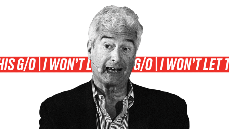 Photo illustrative gif of Jim Spanfeller with text scrolling behind him saying, “I won’t let this G/O”