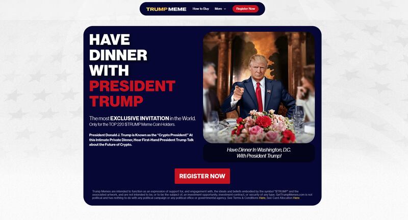 $Trump, Trump's meme coin, private white house dinner invitation