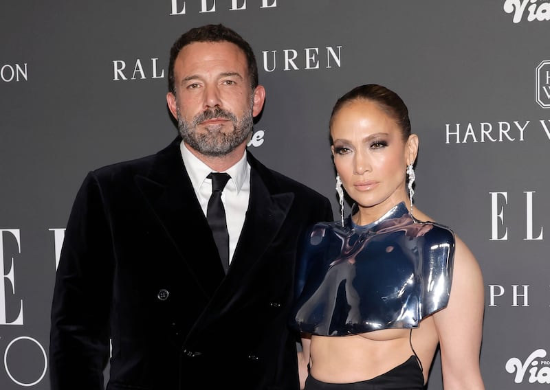 (L-R) Ben Affleck and Jennifer Lopez attend ELLE's Women In Hollywood Celebration at Nya Studios on December 05, 2023 in Los Angeles, California.