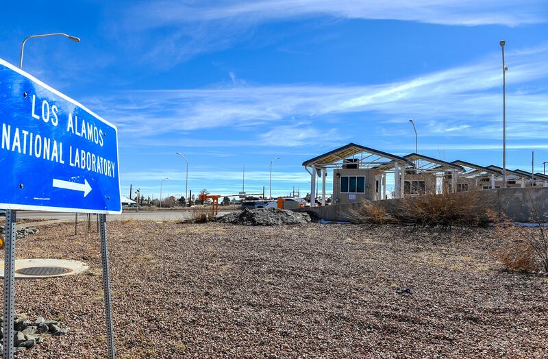 Entrance of Los Alamos National Laboratory in the New Mexican desert.