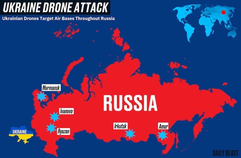 Ukraine Drone Attack. Russia locator map