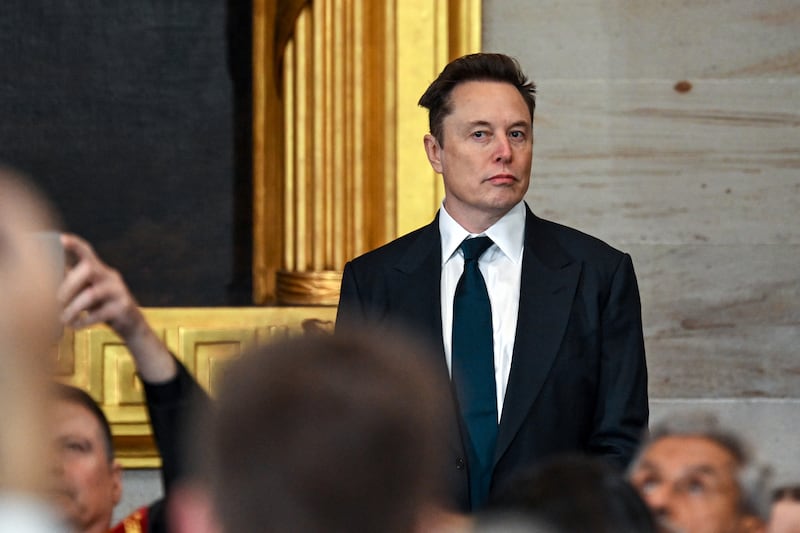 Elon Musk arrives for the inauguration of U.S. President Donald Trump in the U.S. Capitol Rotunda on January 20, 2025 in Washington, DC.