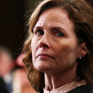 Supreme Court Associate Justice Amy Coney Barrett, Justice Brett Kavanaugh and retired Justice Anthony Kennedy attend Donald Trump's address to a joint session of Congress at the U.S. Capitol on March 04, 2025 in Washington, DC.