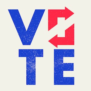 The word "vote" with the "o" as a repeat symbol