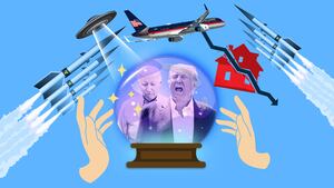 A photo illustration of former President Trump and President Biden inside a crystal ball.