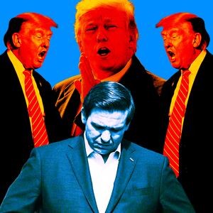 A photo illustration of Donald Trump and Ron DeSantis.