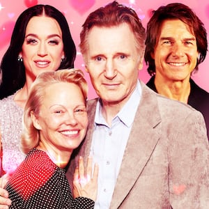 A photo illustration of Justin Trudeau, Katy Perry, Pamela Anderson, Liam Neeson, Tom Cruise, and Ana de Armas.