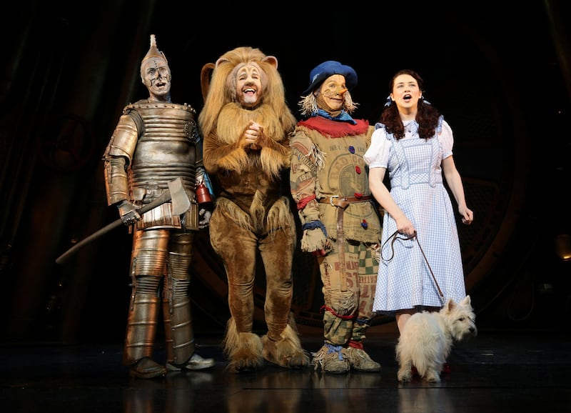 (L-R) Edward Baker-Duly, David Ganly, Paul Keating and Danielle Hope on stage for The Wizard of Oz, at the London Palladium in central London.