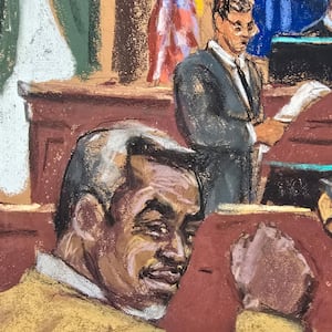 Sean "Diddy" Combs reacts as the courtroom deputy reads verdicts before U.S. District Judge Arun Subramanian.